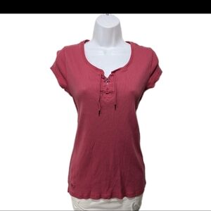 Lauren Ralph Lauren Babydoll Henley Shirt Top L Short Sleeve 90s Y2K Western